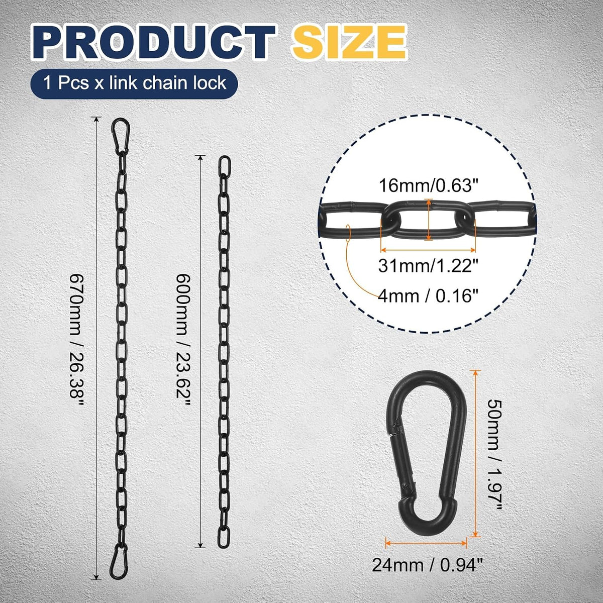 Gate Chain Lock 26"x4mm Dia Alloy Steel Hanging Chain Lock