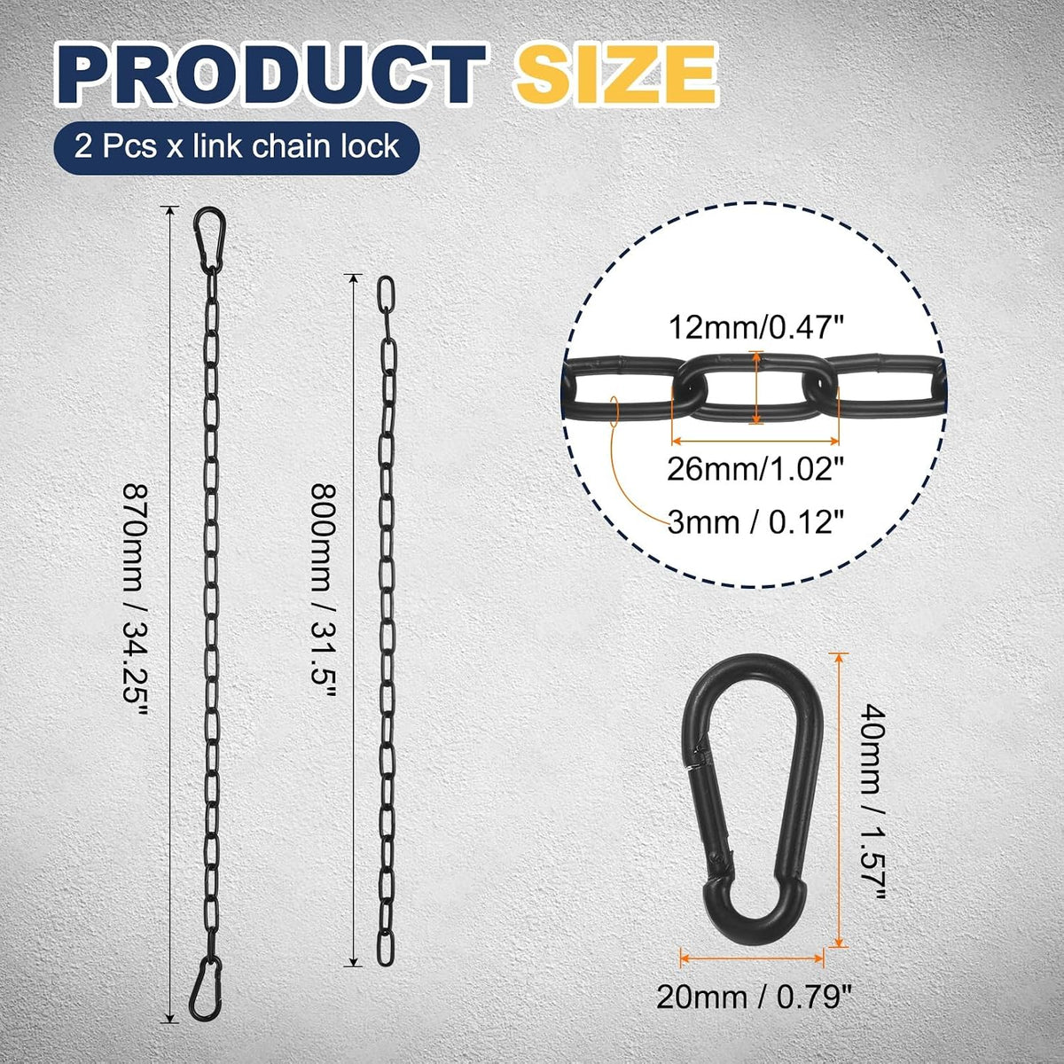 Gate Chain Lock 26"x4mm Dia Alloy Steel Hanging Chain Lock