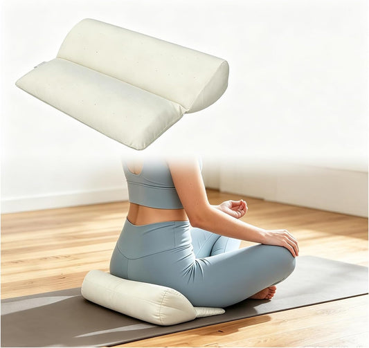 Meditation Cushion for Sitting on Floor, Organic Yoga Bolster Pillows White Meditation Seat Pad, 2-IN-1 Design Ergonomic Sleep Yoga Mat Foldable, Floor Cushion for Adults Back Support Washable