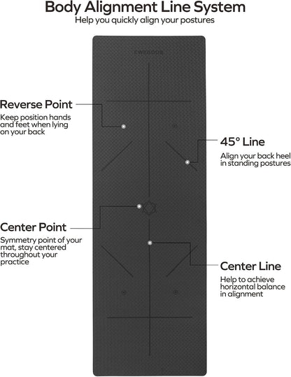 Eco Friendly Yoga Mat with Alignment Marks TPE Yoga Mat Non Slip Hot Yoga Mat Thick 1/4'' Anti-Tear Surfaces Exercise Mats for Home Workout Fitness Pilates