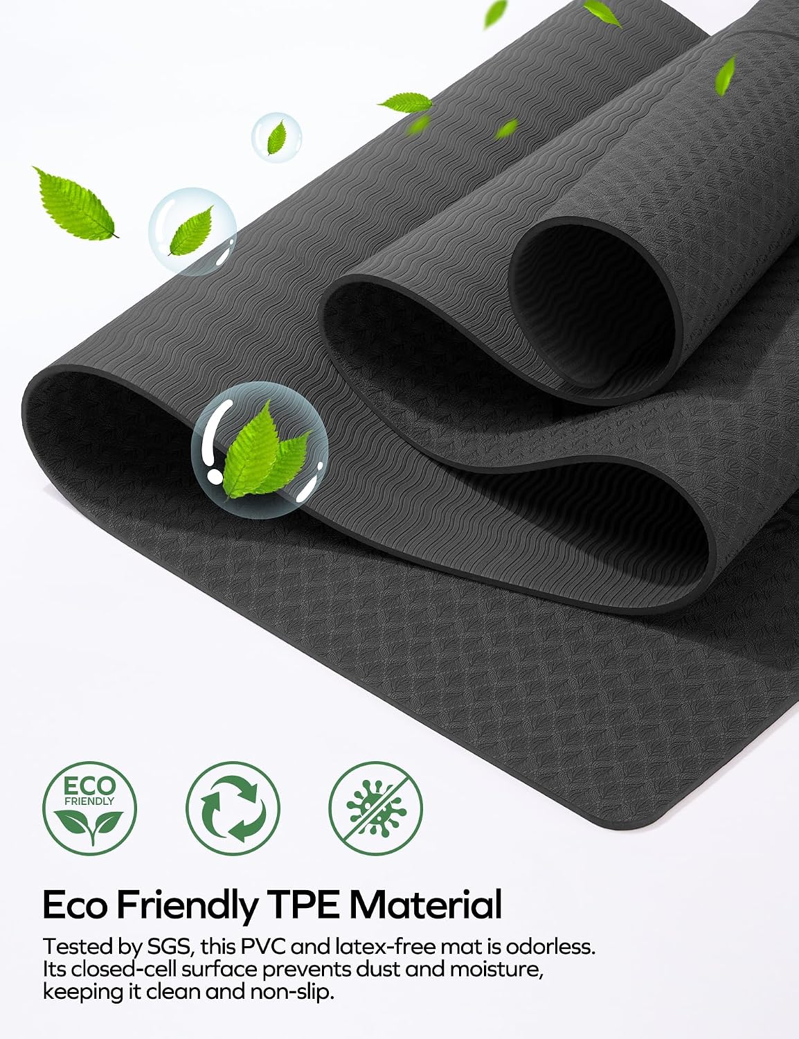 Eco Friendly Yoga Mat with Alignment Marks TPE Yoga Mat Non Slip Hot Yoga Mat Thick 1/4'' Anti-Tear Surfaces Exercise Mats for Home Workout Fitness Pilates