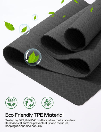 Eco Friendly Yoga Mat with Alignment Marks TPE Yoga Mat Non Slip Hot Yoga Mat Thick 1/4'' Anti-Tear Surfaces Exercise Mats for Home Workout Fitness Pilates