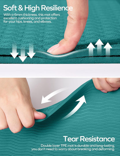 Eco Friendly Yoga Mat with Alignment Marks TPE Yoga Mat Non Slip Hot Yoga Mat Thick 1/4'' Anti-Tear Surfaces Exercise Mats for Home Workout Fitness Pilates