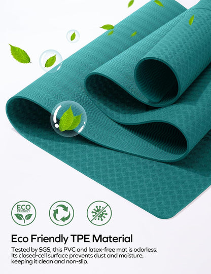 Eco Friendly Yoga Mat with Alignment Marks TPE Yoga Mat Non Slip Hot Yoga Mat Thick 1/4'' Anti-Tear Surfaces Exercise Mats for Home Workout Fitness Pilates