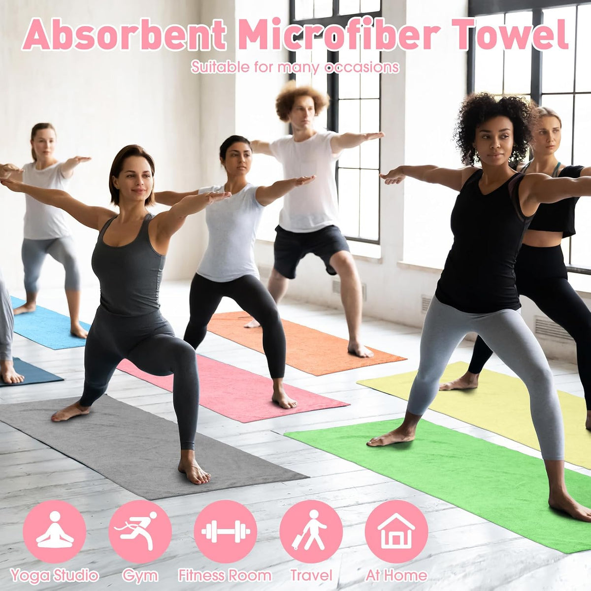 10 Pcs Hot Yoga Towels Bulk Non Slip Microfiber Anti Slip Absorbent Multicolor Wicking Pilates Yoga Mat Towel for Women Men Pilates, 27" x 72" (Classic)