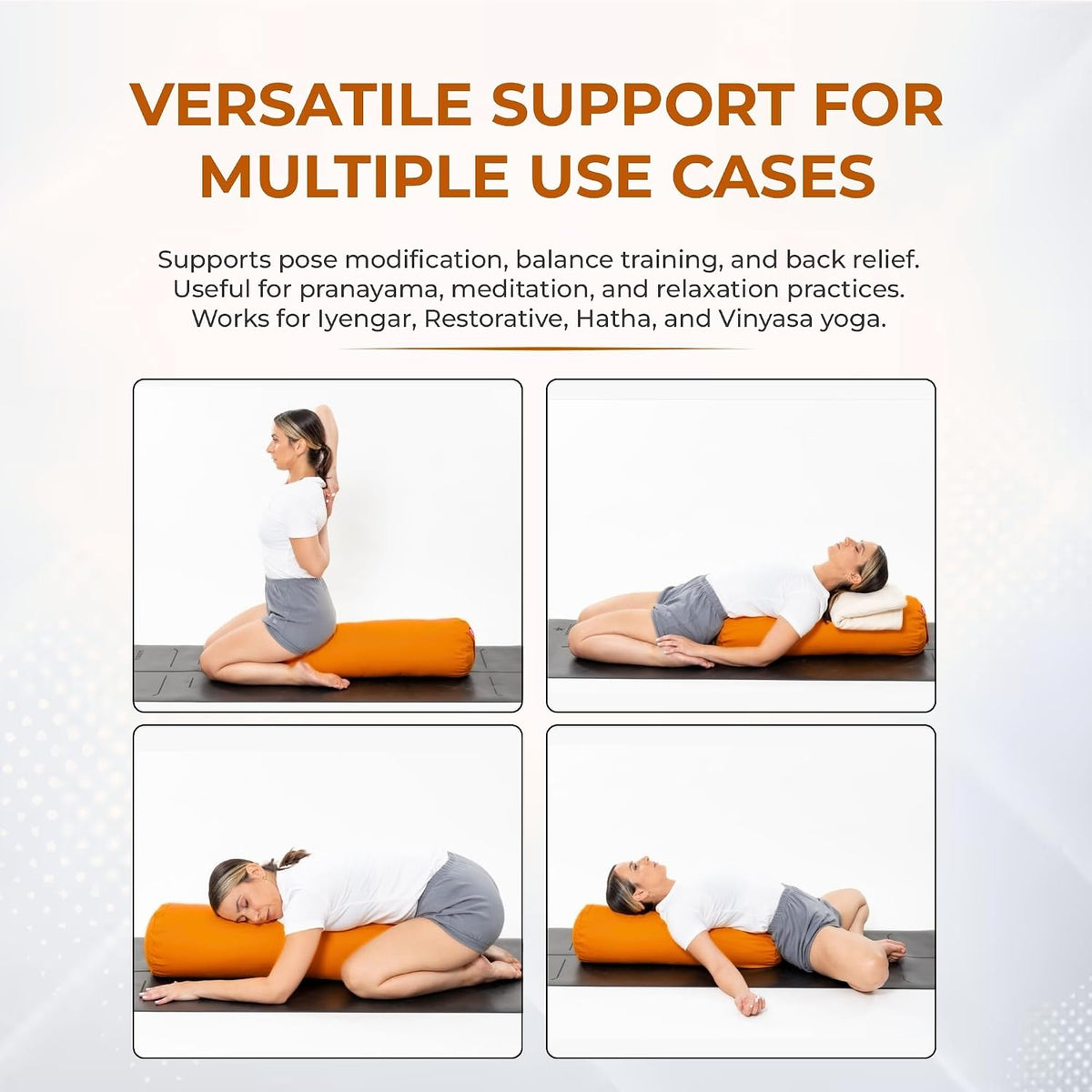 Iyengar Yoga Bolster for Restorative Yoga and Meditation – Lightweight Cotton Support Pillow with Handle for Easy Carry, Versatile for Pose Modification, Balance, Back Relief, and Relaxation