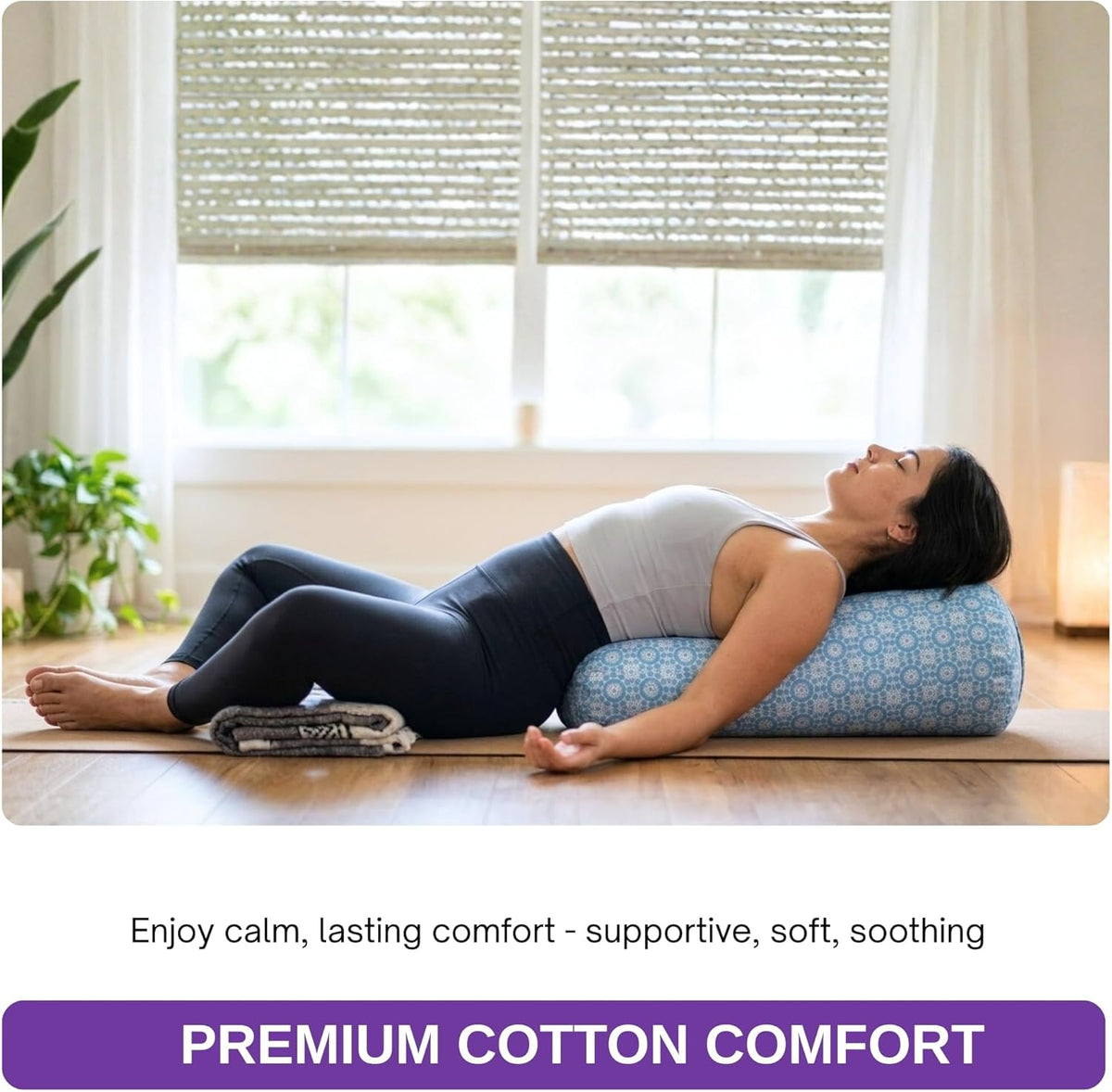 Iyengar Yoga Bolster for Restorative Yoga and Meditation – Lightweight Cotton Support Pillow with Handle for Easy Carry, Versatile for Pose Modification, Balance, Back Relief, and Relaxation