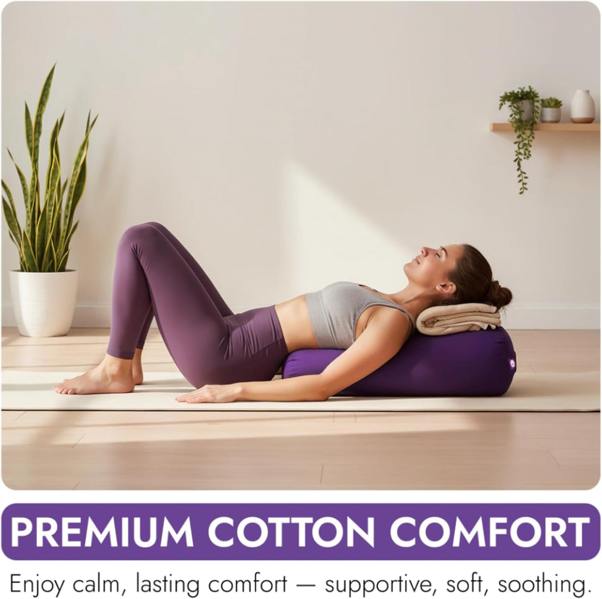 Iyengar Yoga Bolster for Restorative Yoga and Meditation – Lightweight Cotton Support Pillow with Handle for Easy Carry, Versatile for Pose Modification, Balance, Back Relief, and Relaxation