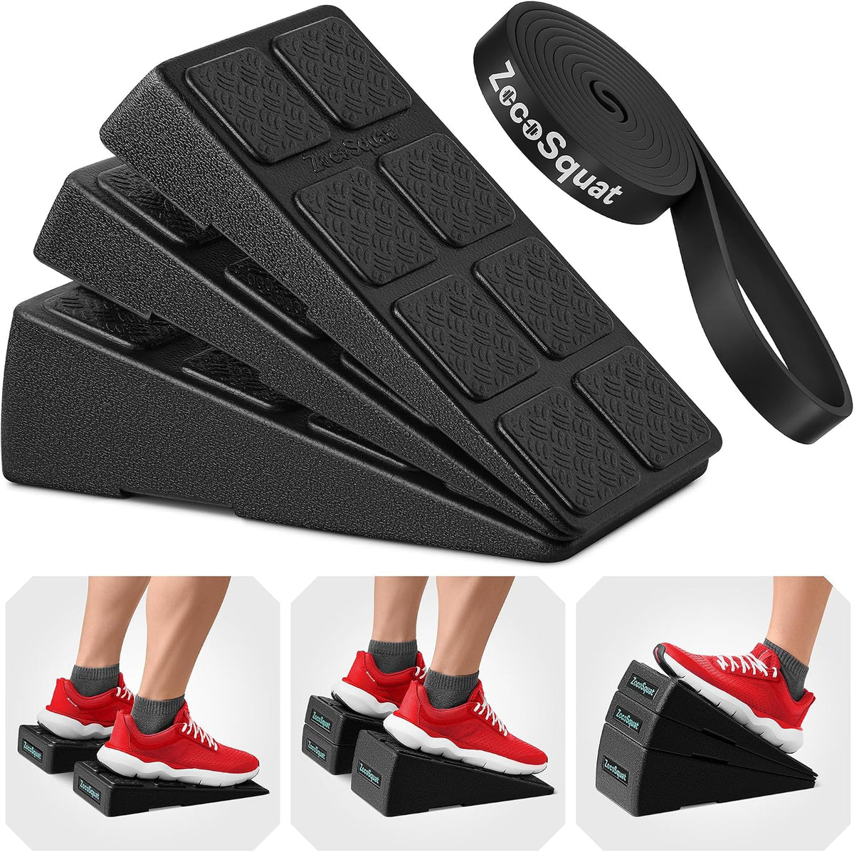 Squat Wedge Block Set of 3/5 - 960 LBS Capacity - Slant Board for Calf Stretching with 5 Stackable Angles - Calf Stretcher Slant Board - Workout Equipment - EPP Material for Exercise Equipment & Physical Therapy