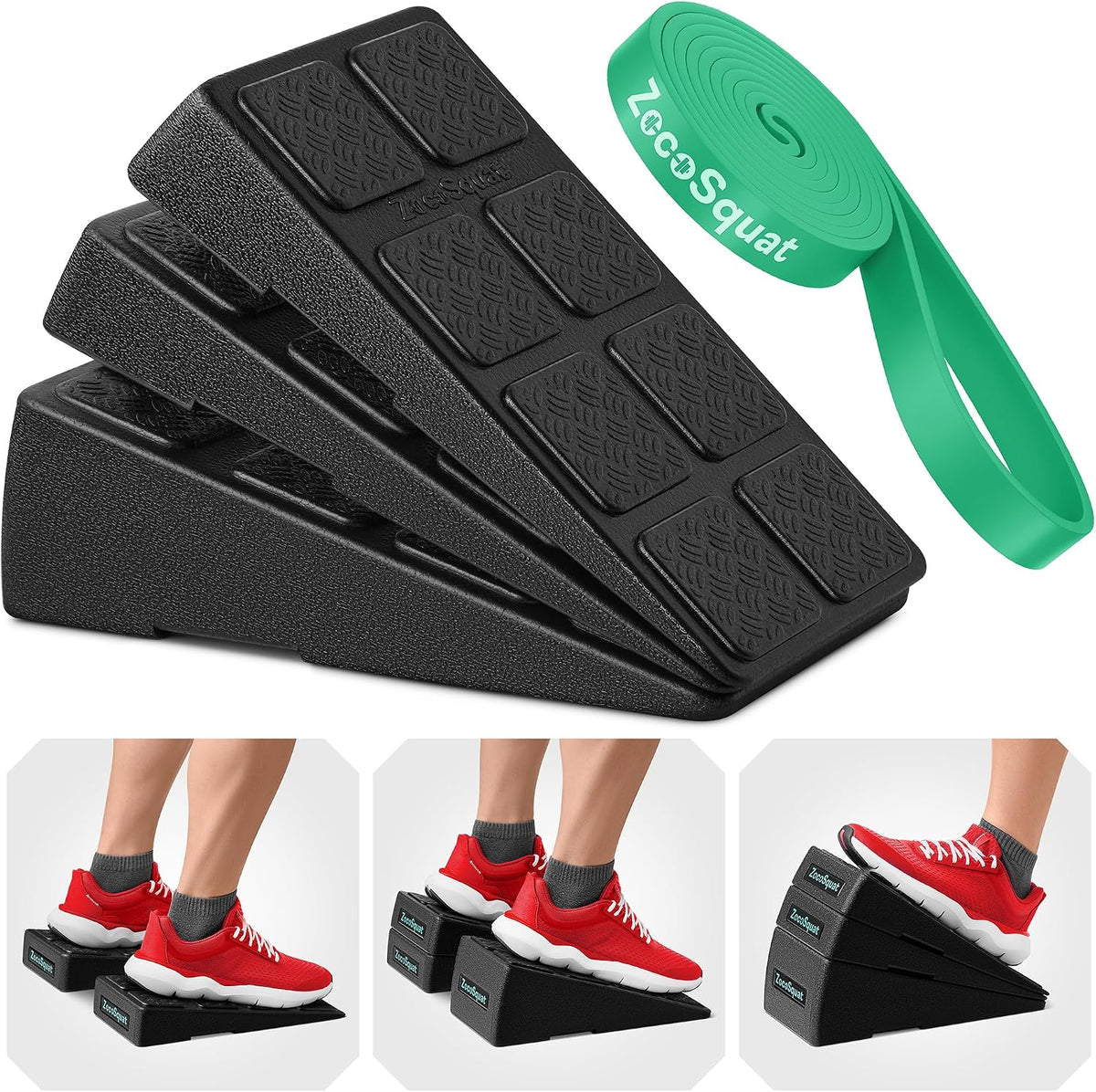 Squat Wedge Block Set of 3/5 - 960 LBS Capacity - Slant Board for Calf Stretching with 5 Stackable Angles - Calf Stretcher Slant Board - Workout Equipment - EPP Material for Exercise Equipment & Physical Therapy
