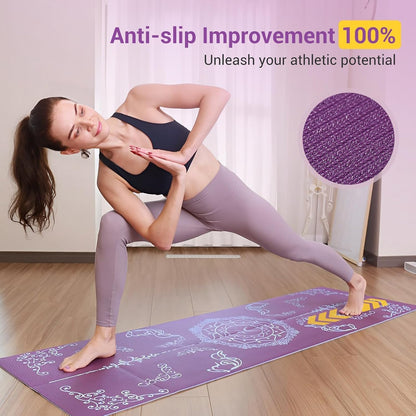 Folding Yoga Mat, 72"x 32"x 0.24" Extra Wide Non-Slip Exercise Fitness Yoga Mats, Eco-Friendly High Density 6mm Thick Print Pilates Mat with Carrying Bag for Women Men Home Workout