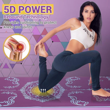 Folding Yoga Mat, 72"x 32"x 0.24" Extra Wide Non-Slip Exercise Fitness Yoga Mats, Eco-Friendly High Density 6mm Thick Print Pilates Mat with Carrying Bag for Women Men Home Workout