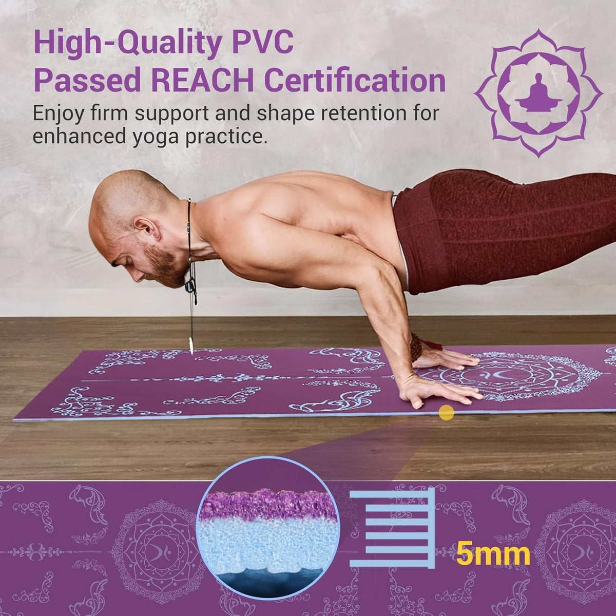 Folding Yoga Mat, 72"x 32"x 0.24" Extra Wide Non-Slip Exercise Fitness Yoga Mats, Eco-Friendly High Density 6mm Thick Print Pilates Mat with Carrying Bag for Women Men Home Workout