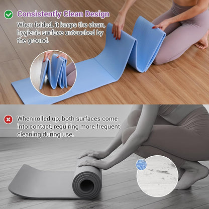 Folding Yoga Mat, 72"x 32"x 0.24" Extra Wide Non-Slip Exercise Fitness Yoga Mats, Eco-Friendly High Density 6mm Thick Print Pilates Mat with Carrying Bag for Women Men Home Workout