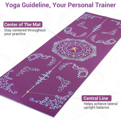 Folding Yoga Mat, 72"x 32"x 0.24" Extra Wide Non-Slip Exercise Fitness Yoga Mats, Eco-Friendly High Density 6mm Thick Print Pilates Mat with Carrying Bag for Women Men Home Workout