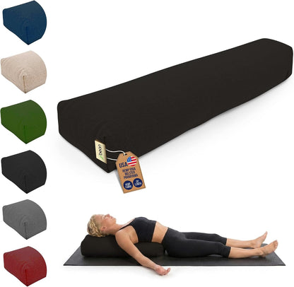 Pranayama Yoga Bolster - Expand Chest for Deeper Breath Work, Made in USA with Eco-Friendly Materials - Studio Grade Firm Pranayama Support Cushion - Natural Cotton, Hemp or Vinyl, 27"L x 6"W x 5"H