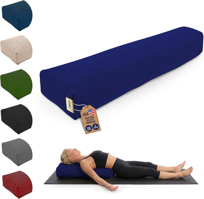 Pranayama Yoga Bolster - Expand Chest for Deeper Breath Work, Made in USA with Eco-Friendly Materials - Studio Grade Firm Pranayama Support Cushion - Natural Cotton, Hemp or Vinyl, 27"L x 6"W x 5"H