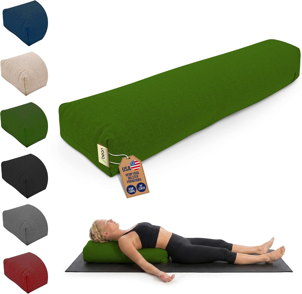 Pranayama Yoga Bolster - Expand Chest for Deeper Breath Work, Made in USA with Eco-Friendly Materials - Studio Grade Firm Pranayama Support Cushion - Natural Cotton, Hemp or Vinyl, 27"L x 6"W x 5"H