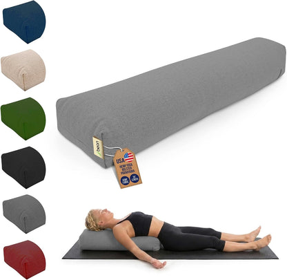 Pranayama Yoga Bolster - Expand Chest for Deeper Breath Work, Made in USA with Eco-Friendly Materials - Studio Grade Firm Pranayama Support Cushion - Natural Cotton, Hemp or Vinyl, 27"L x 6"W x 5"H