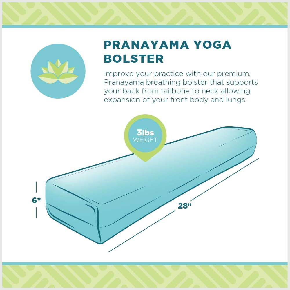 Pranayama Yoga Bolster - Expand Chest for Deeper Breath Work, Made in USA with Eco-Friendly Materials - Studio Grade Firm Pranayama Support Cushion - Natural Cotton, Hemp or Vinyl, 27"L x 6"W x 5"H
