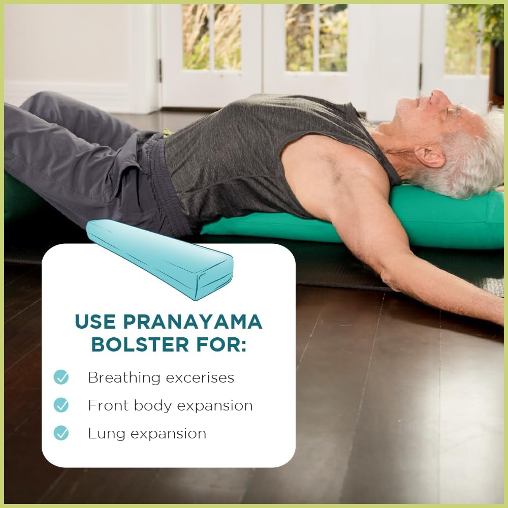 Pranayama Yoga Bolster - Expand Chest for Deeper Breath Work, Made in USA with Eco-Friendly Materials - Studio Grade Firm Pranayama Support Cushion - Natural Cotton, Hemp or Vinyl, 27"L x 6"W x 5"H