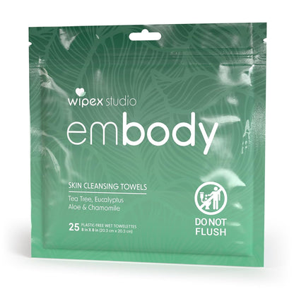 Embody Body Wipes, EWG VERIFIED, 25 Count Travel Pack, Tea Tree & Eucalyptus with Aloe & Chamomile, No-Rinse After Workout Wipes for Gym, Yoga, Sports & Travel