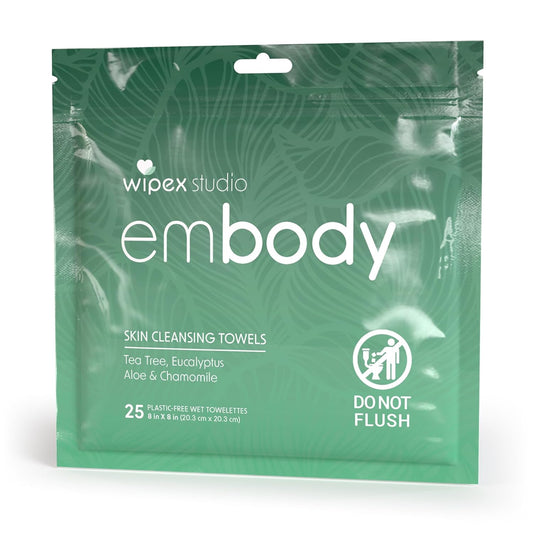 Embody Body Wipes, EWG VERIFIED, 25 Count Travel Pack, Tea Tree & Eucalyptus with Aloe & Chamomile, No-Rinse After Workout Wipes for Gym, Yoga, Sports & Travel