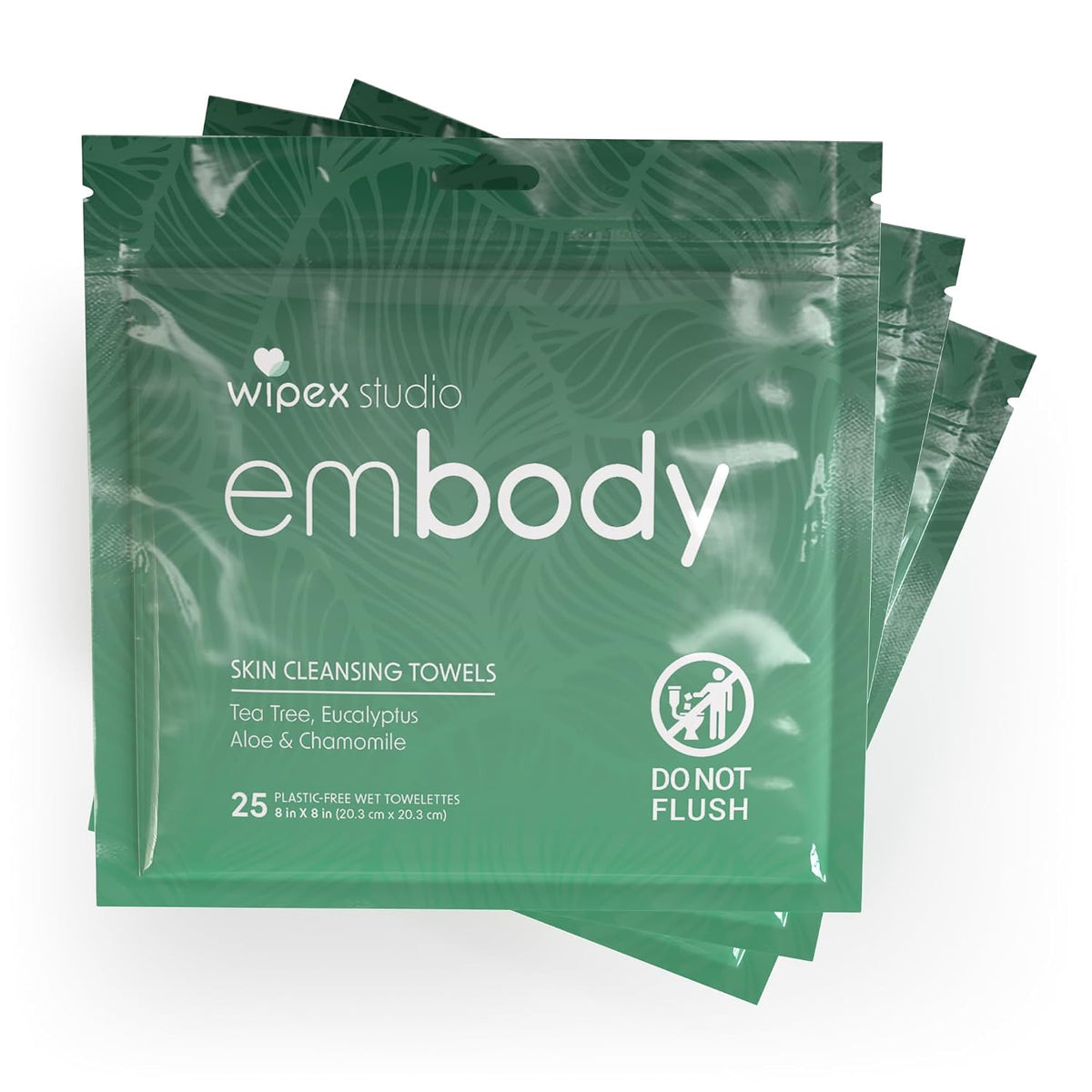Embody Body Wipes, EWG VERIFIED, 25 Count Travel Pack, Tea Tree & Eucalyptus with Aloe & Chamomile, No-Rinse After Workout Wipes for Gym, Yoga, Sports & Travel