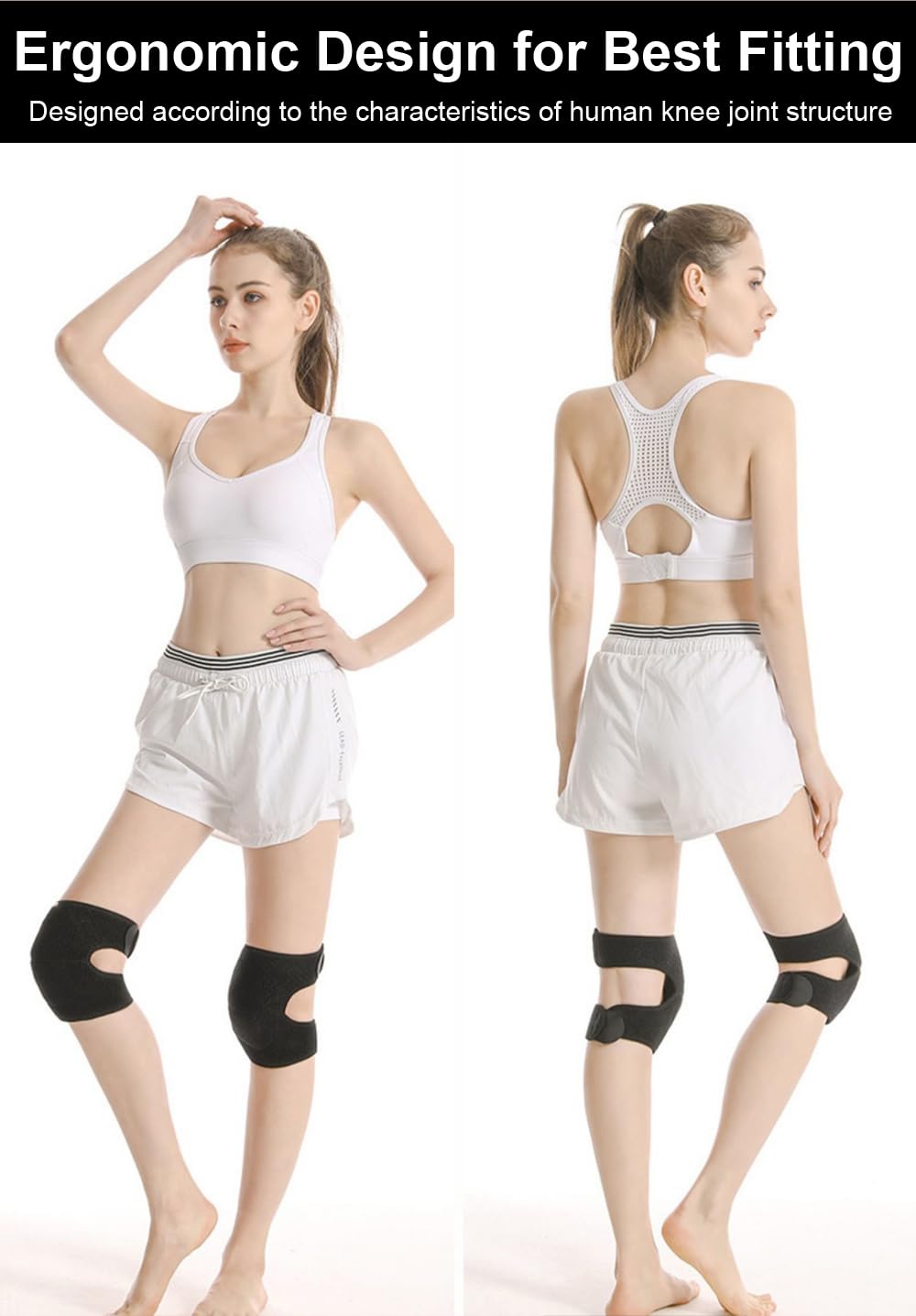 Knee Pads for Women & Men, Soft Dance Knee Pads with Adjustable Bands, Volleyball Knee Pads for Women Men Wrestling Knee Pads Wrestling Gear, Knee Protector Crash Pad Snowboarding Gear Soft Knee Pads for Work (Black, Large)