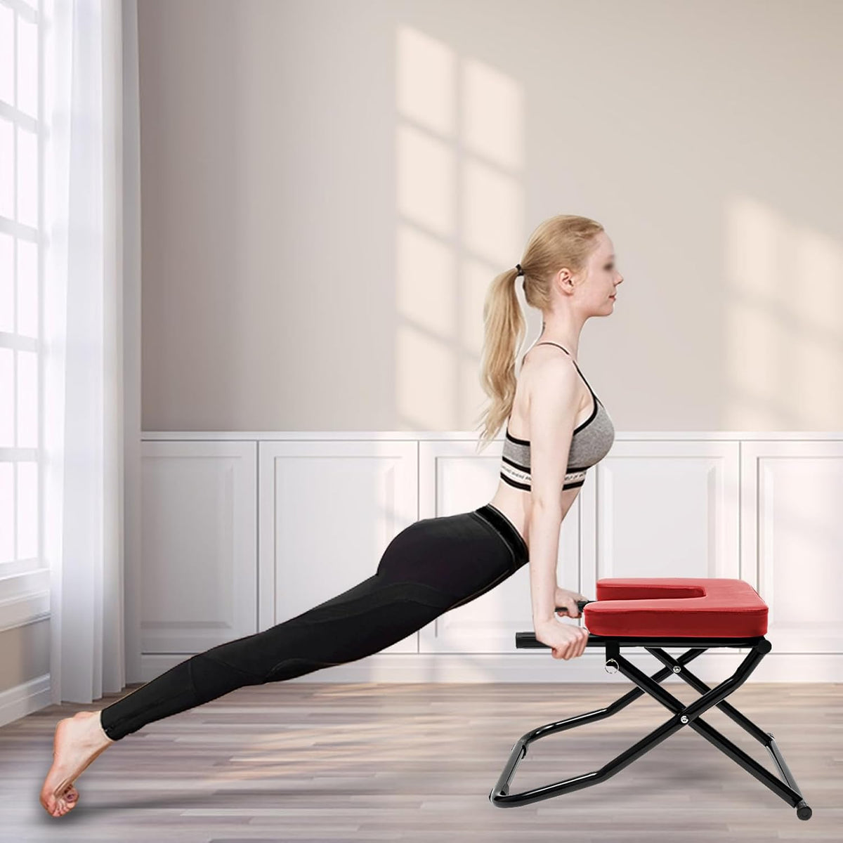 Headstand Bench Foldable Yoga Inversion Chair Shoulderstand Body Trainer Home Exercise Strength Training Tool for Gym Alleviates Fatigue, Practicing Head Inverted, Upend- Load 330lbs