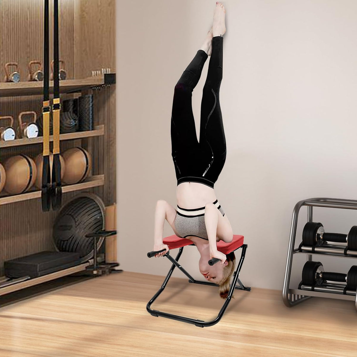 Headstand Bench Foldable Yoga Inversion Chair Shoulderstand Body Trainer Home Exercise Strength Training Tool for Gym Alleviates Fatigue, Practicing Head Inverted, Upend- Load 330lbs