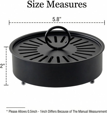 3 Pcs Large Carbon Steel Mosquito Coil Holder with Heat-Resistant Handle, Charcoal Black Iron Incense Burner for Indoor & Outdoor, Patio, Garden, Camping