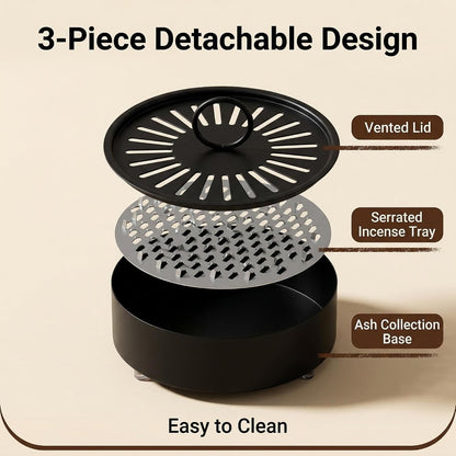 3 Pcs Large Carbon Steel Mosquito Coil Holder with Heat-Resistant Handle, Charcoal Black Iron Incense Burner for Indoor & Outdoor, Patio, Garden, Camping