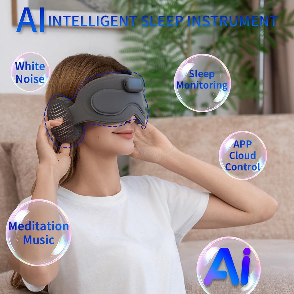 Meditation Eye Mask Sleep Mask with Meditation Music | Portable Sleep Headphones, Pressure-Free & Light Block-Out Eye Mask, One-Touch Operation via APP for Sleeping, Meditation & Travel (Purple)