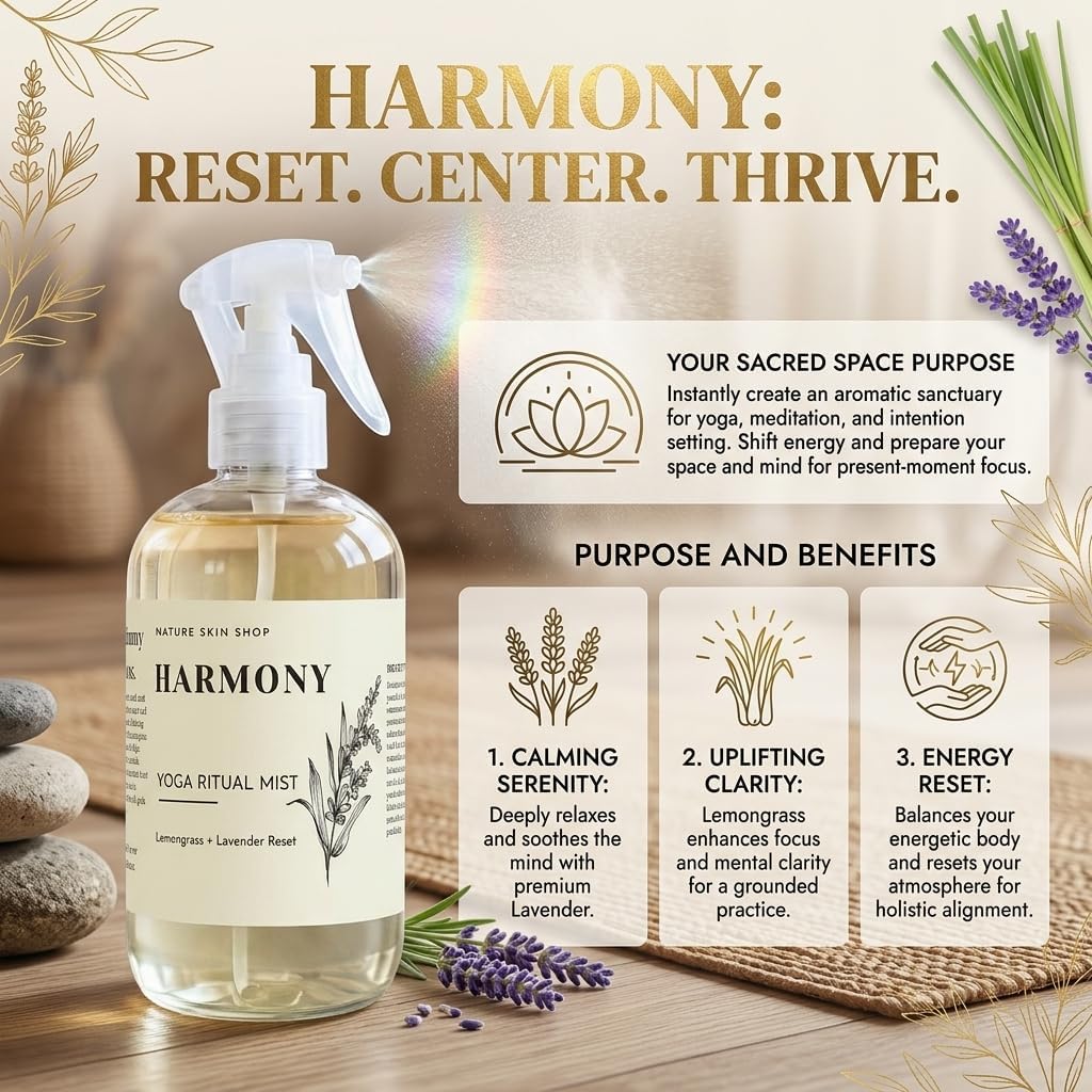 Harmony Lemongrass + Lavender Upward Dog Yoga Mat Cleaner Spray - 8.5 Ounces - for Post-Workout Freshness - Non-Toxic & Non-Slip Formula for All Mats