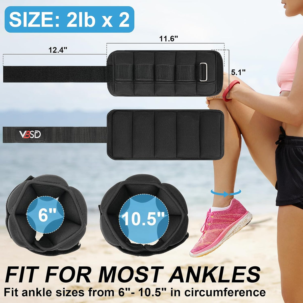 Adjustable Ankle Weights for Women Men,10lb 1 Pair Leg Weight Straps