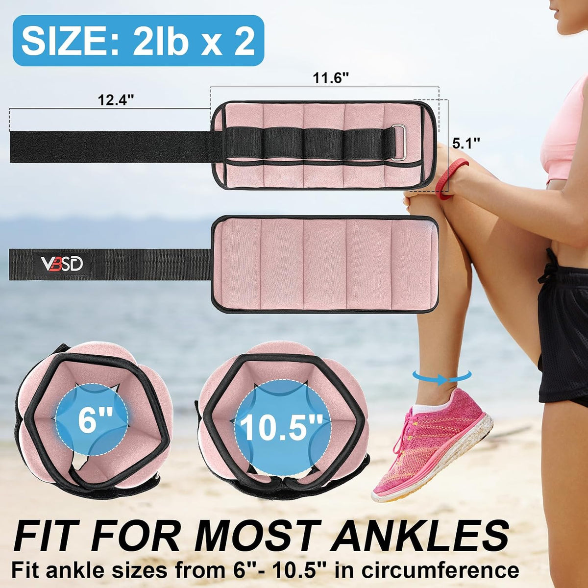 Adjustable Ankle Weights for Women Men,10lb 1 Pair Leg Weight Straps