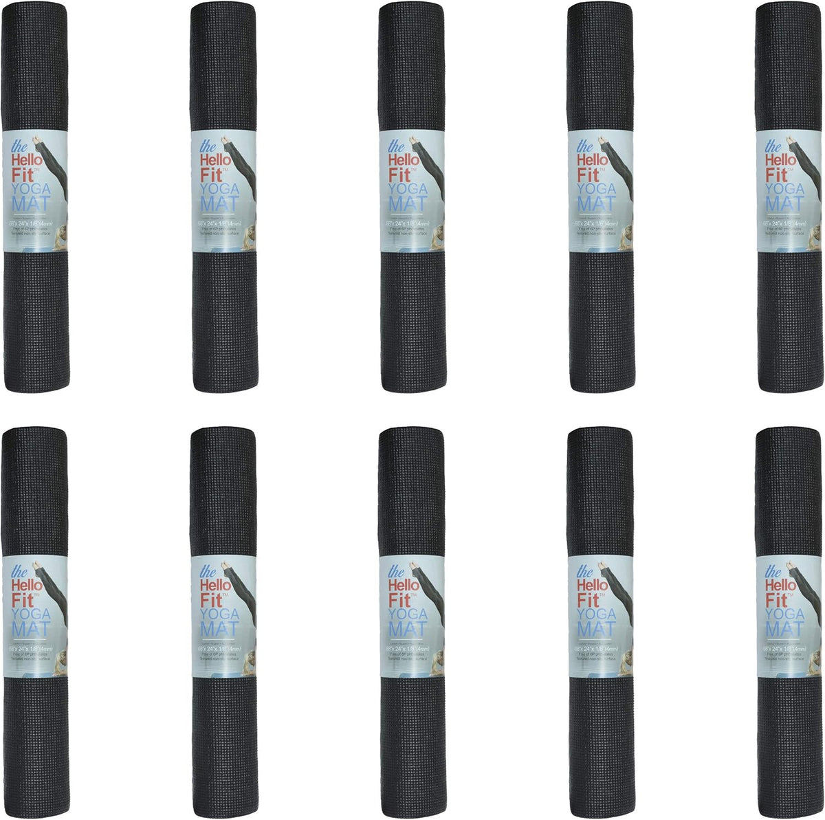 Bulk Yoga Mats, 10 Pack, 4mm Thick, 68x24in
