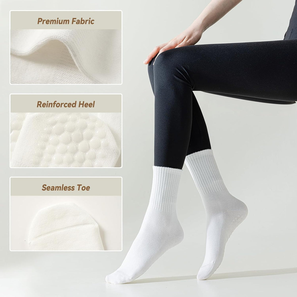 Pilates Socks with Grips for Women, 4 Pairs Non Slip Grippy Socks