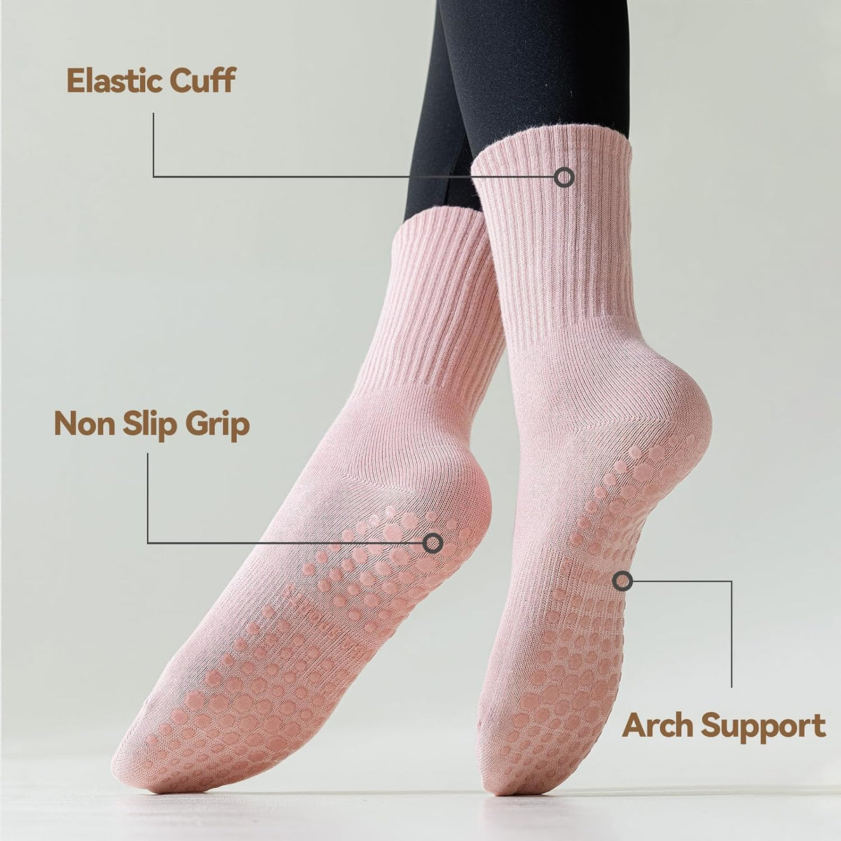 Pilates Socks with Grips for Women, 4 Pairs Non Slip Grippy Socks