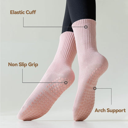 Pilates Socks with Grips for Women, 4 Pairs Non Slip Grippy Socks
