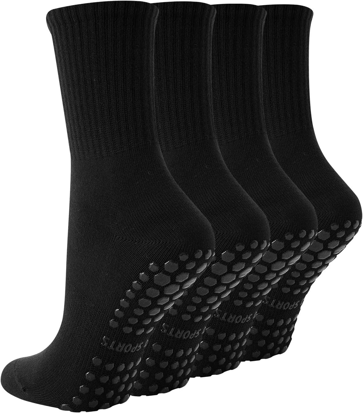 Pilates Socks with Grips for Women, 4 Pairs Non Slip Grippy Socks