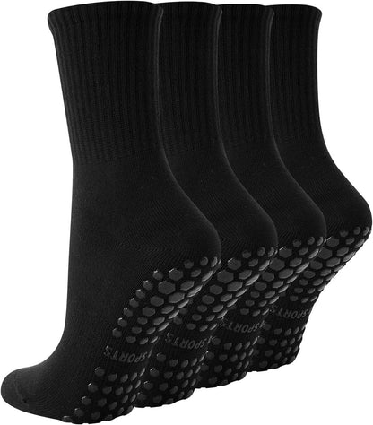 Pilates Socks with Grips for Women, 4 Pairs Non Slip Grippy Socks