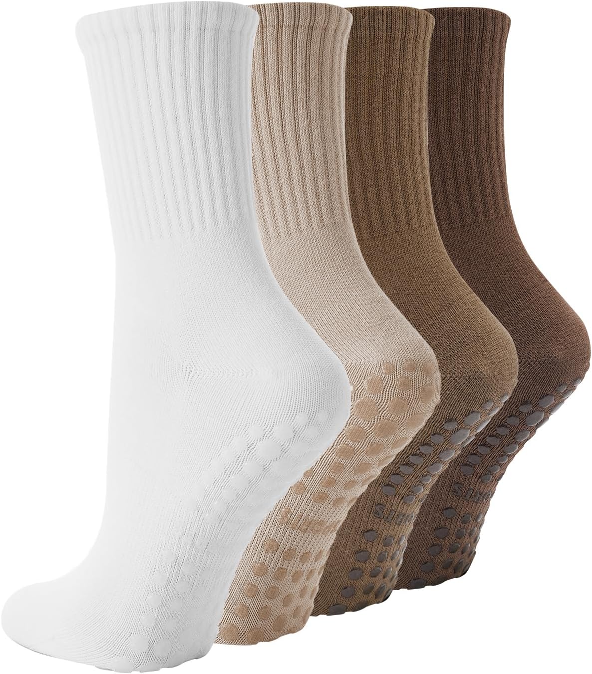 Pilates Socks with Grips for Women, 4 Pairs Non Slip Grippy Socks