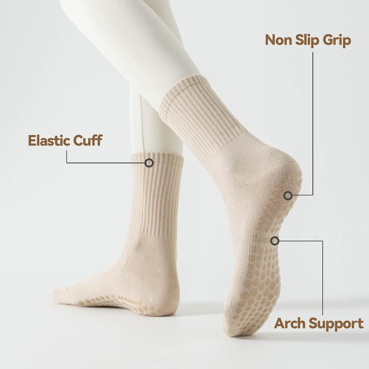 Pilates Socks with Grips for Women, 4 Pairs Non Slip Grippy Socks