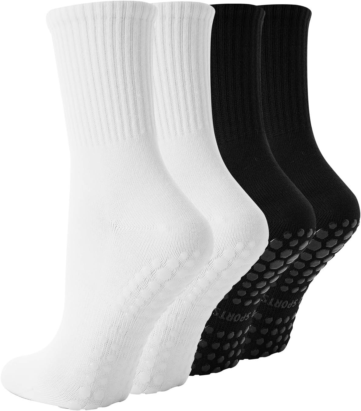 Pilates Socks with Grips for Women, 4 Pairs Non Slip Grippy Socks