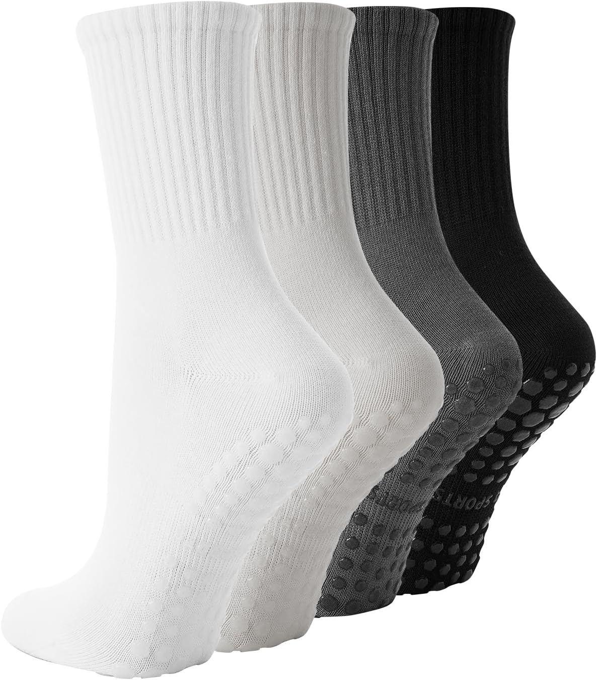 Pilates Socks with Grips for Women, 4 Pairs Non Slip Grippy Socks