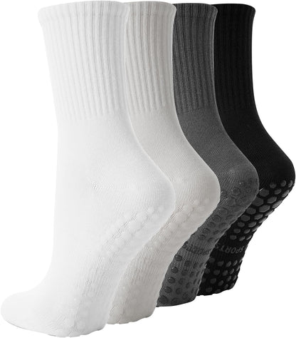 Pilates Socks with Grips for Women, 4 Pairs Non Slip Grippy Socks