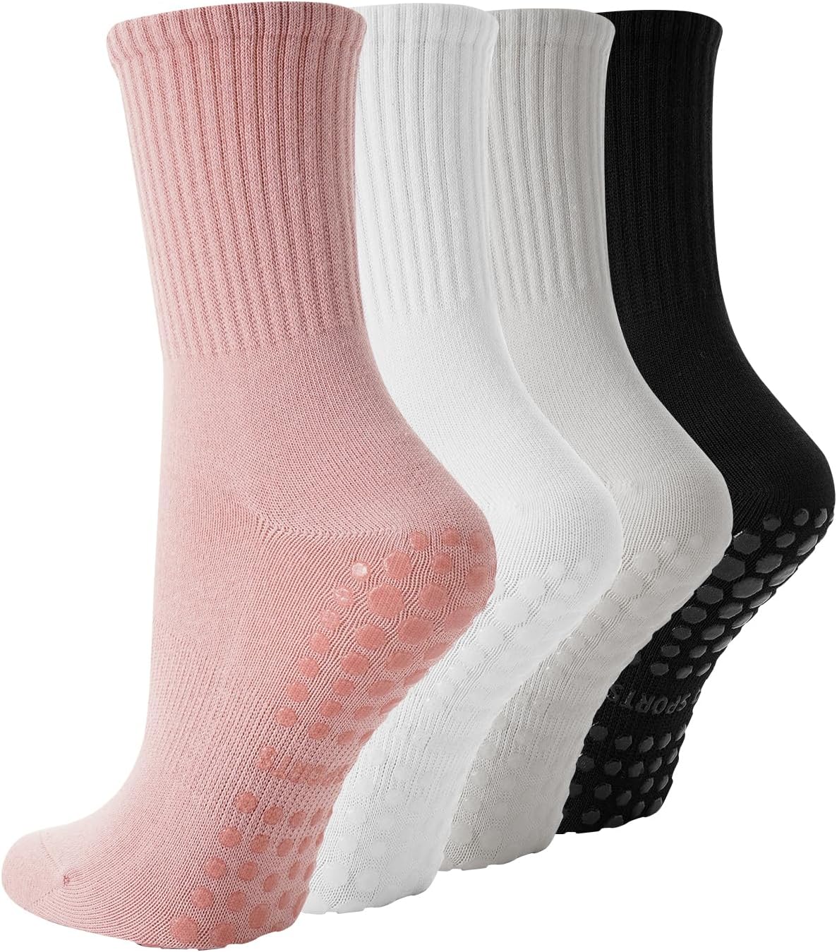 Pilates Socks with Grips for Women, 4 Pairs Non Slip Grippy Socks