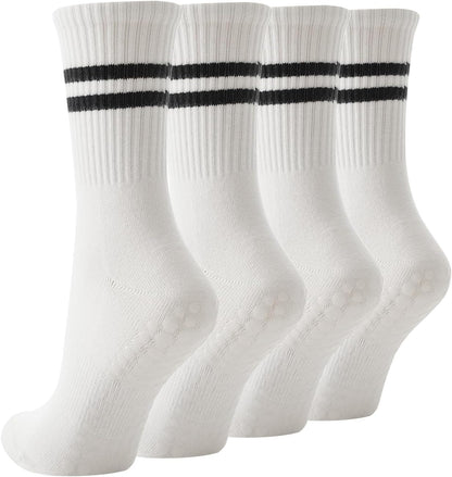 Pilates Socks with Grips for Women, 4 Pairs Non Slip Grippy Socks